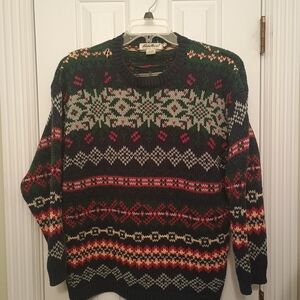 Vintage Green and Red Patterned Sweater